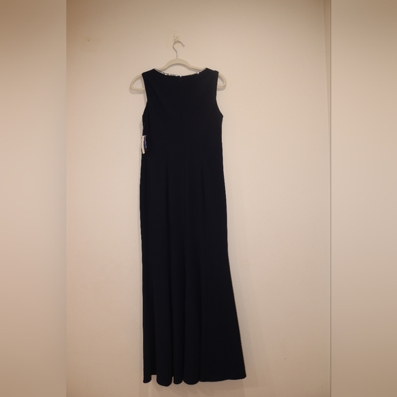 Cut Out Embellished Zippered Lined Sleeveless Round Neck Full-Length (Navy) - Picture 8 of 13